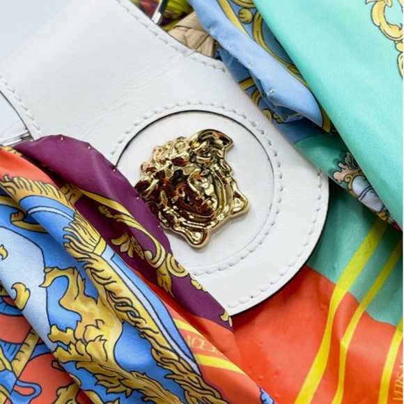 Versace *Rare* La Medusa Multicolor Scarf Woven Palm Tote w/ Crossbody Strap - Picture 9 of 16